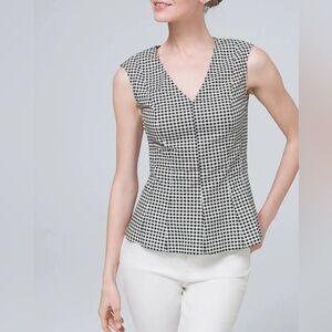 White House Black Market Deliah Gingham Peplum Top NWT Size 0